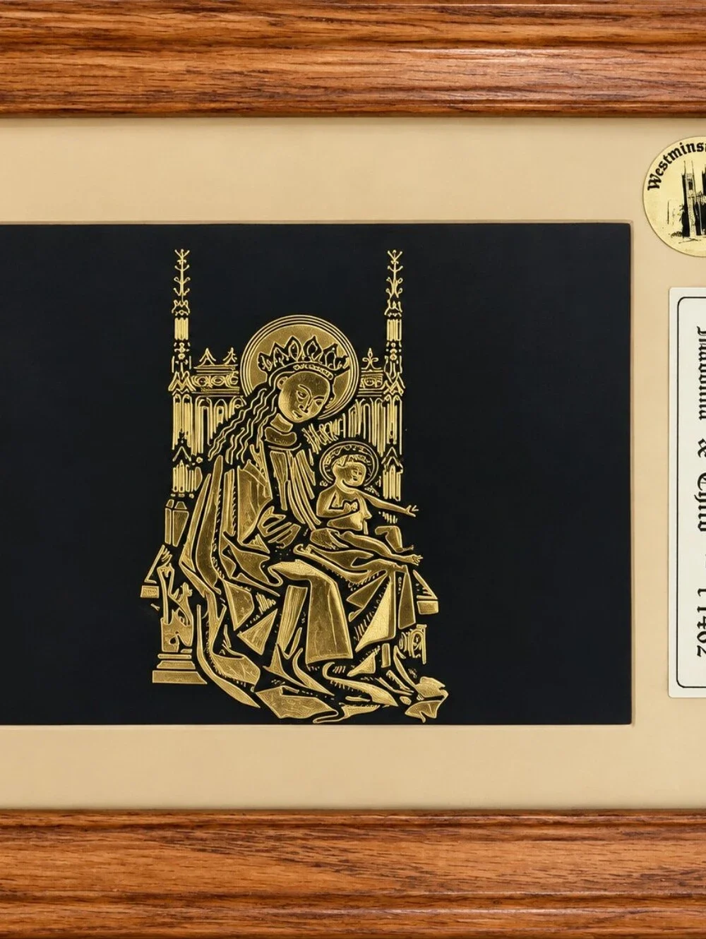 Vintage Framed Westminster Abbey Brass Rubbing Art – Madonna & Child c.1462
